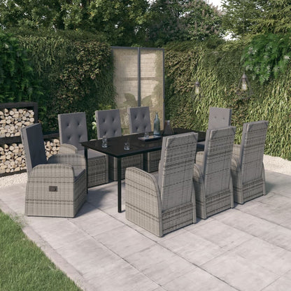 Set da Pranzo da Giardino 9 pz con Cuscini Grigio | homemem39