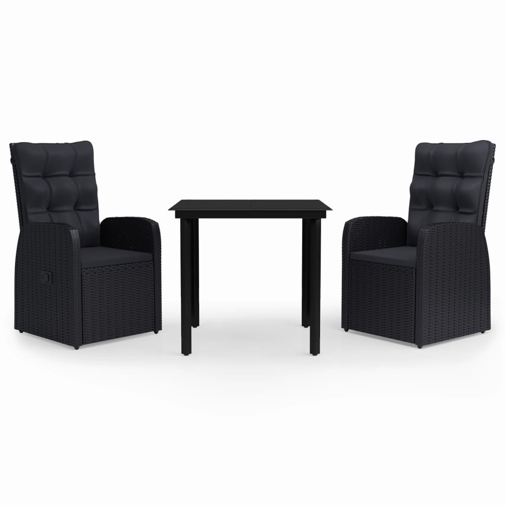 Set da Pranzo da Giardino 3 pz con Cuscini Nero | homemem39