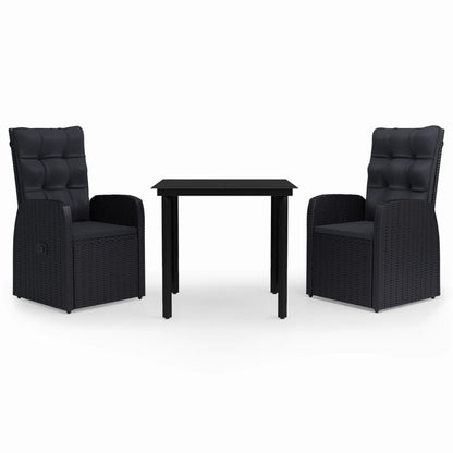 Set da Pranzo da Giardino 3 pz con Cuscini Nero | homemem39