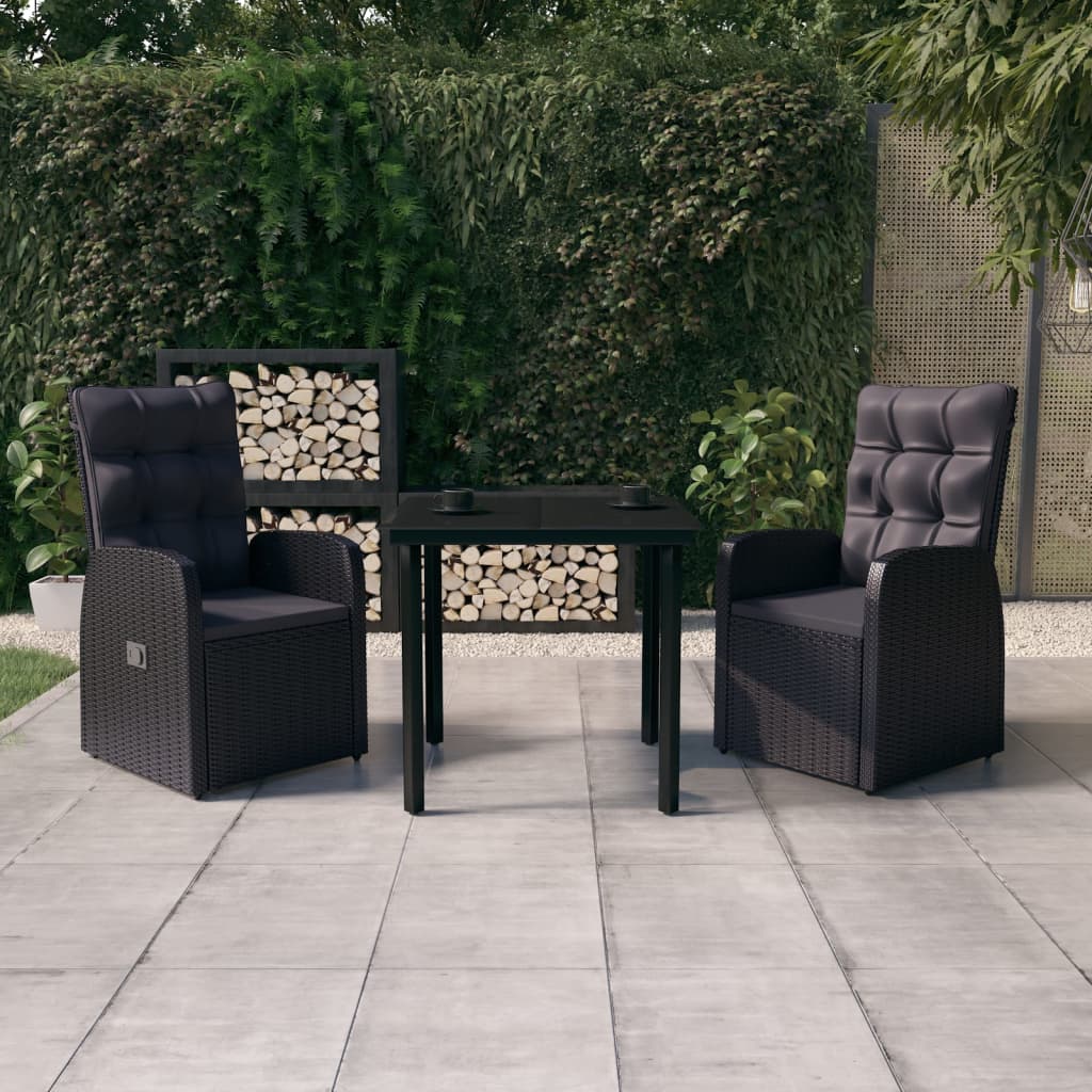 Set da Pranzo da Giardino 3 pz con Cuscini Nero | homemem39