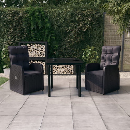 Set da Pranzo da Giardino 3 pz con Cuscini Nero | homemem39