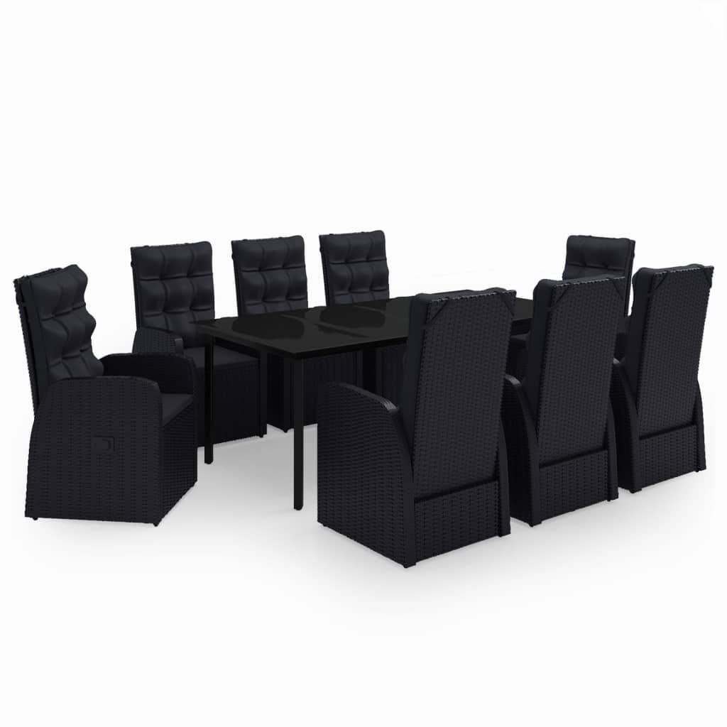 Set da Pranzo da Giardino 9 pz con Cuscini Nero | homemem39