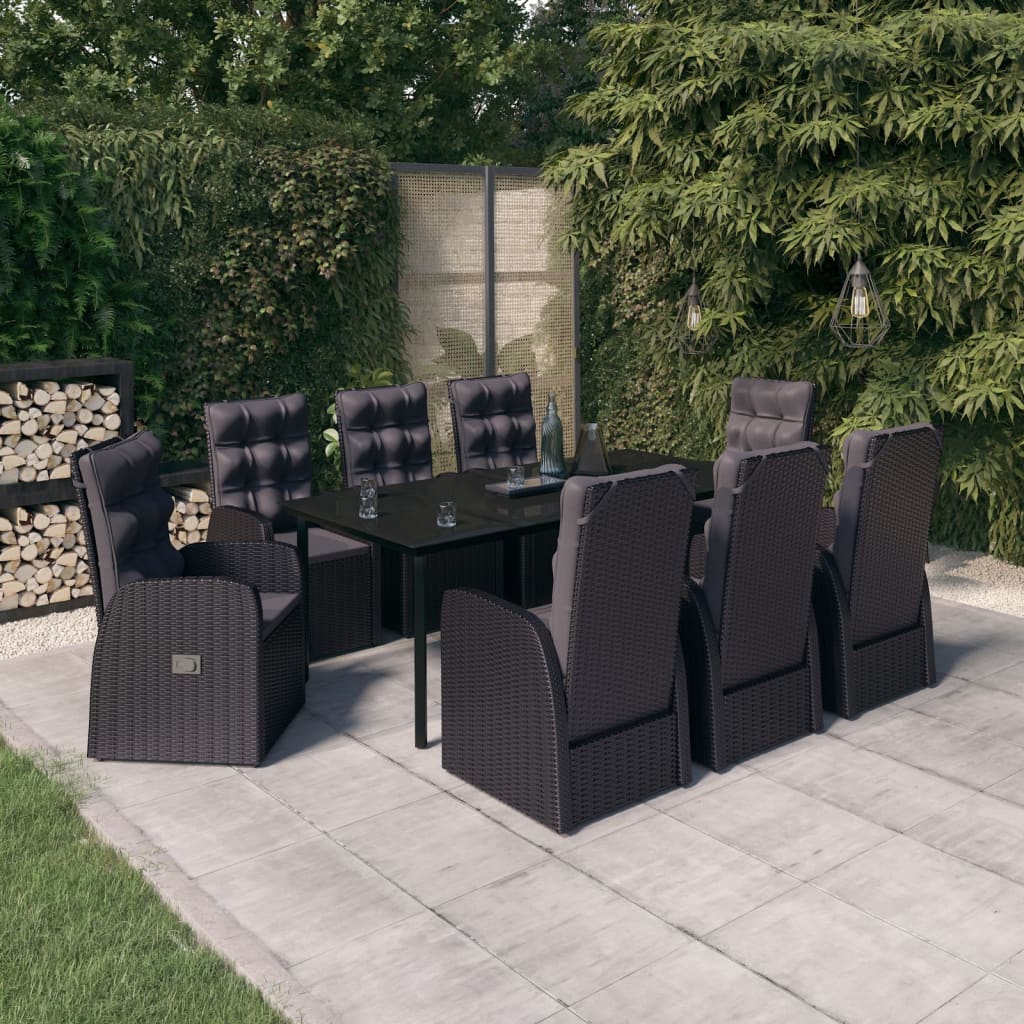 Set da Pranzo da Giardino 9 pz con Cuscini Nero | homemem39