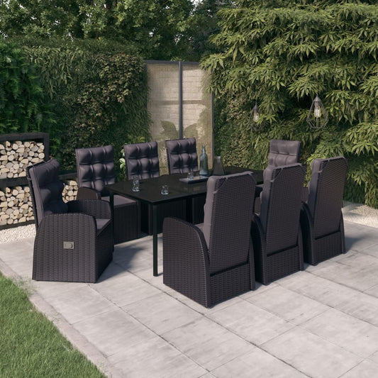 Set da Pranzo da Giardino 9 pz con Cuscini Nero - homemem39