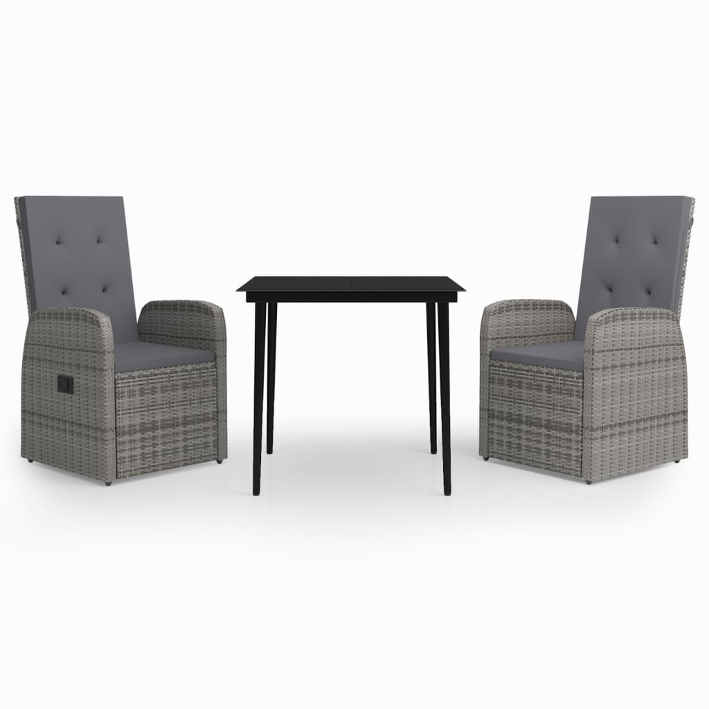 Set da Pranzo da Giardino 3 pz con Cuscini Grigio | homemem39