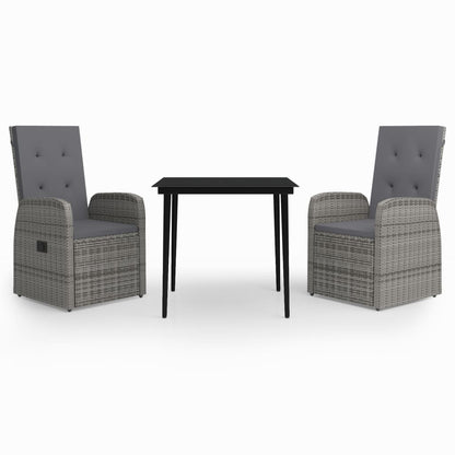 Set da Pranzo da Giardino 3 pz con Cuscini Grigio | homemem39