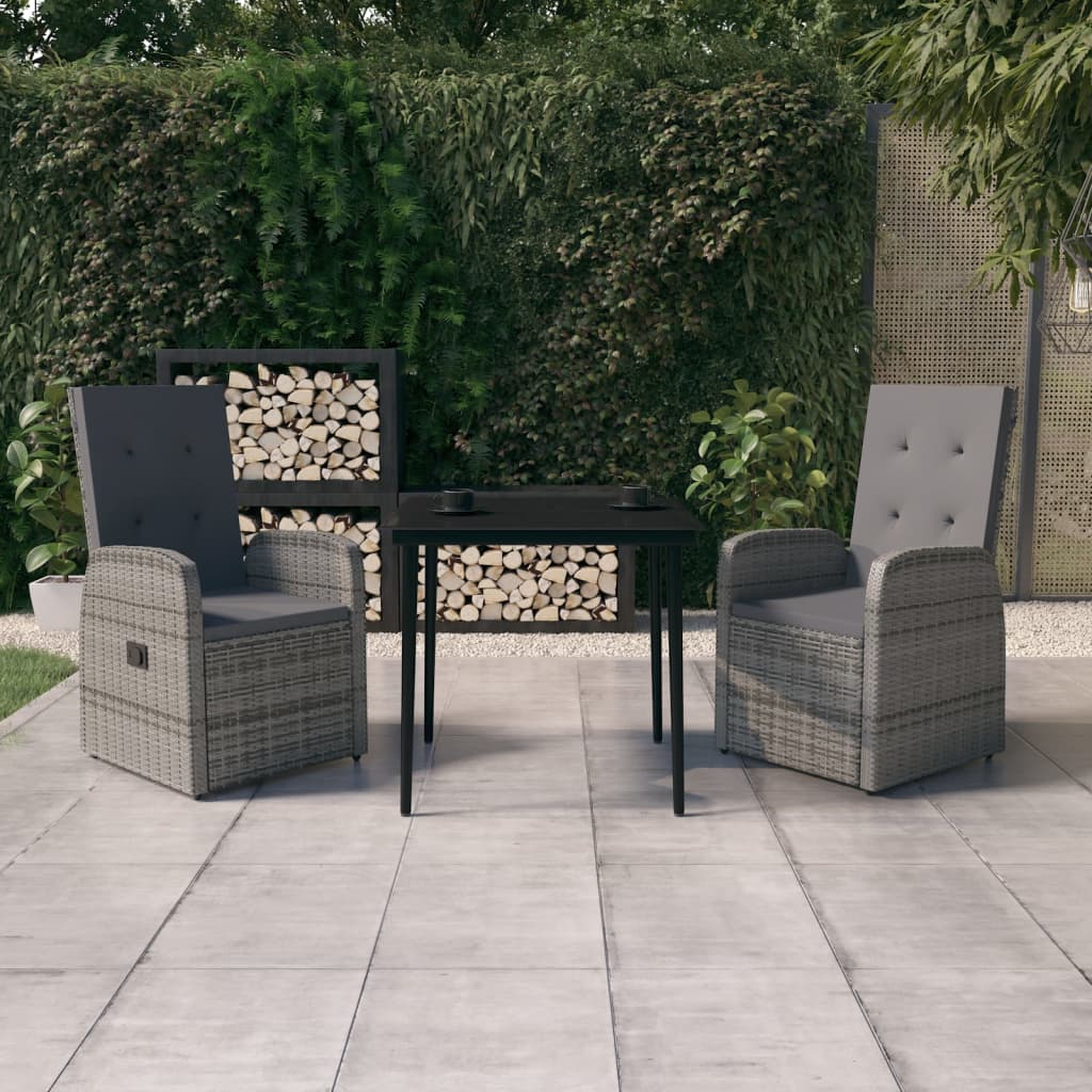 Set da Pranzo da Giardino 3 pz con Cuscini Grigio | homemem39