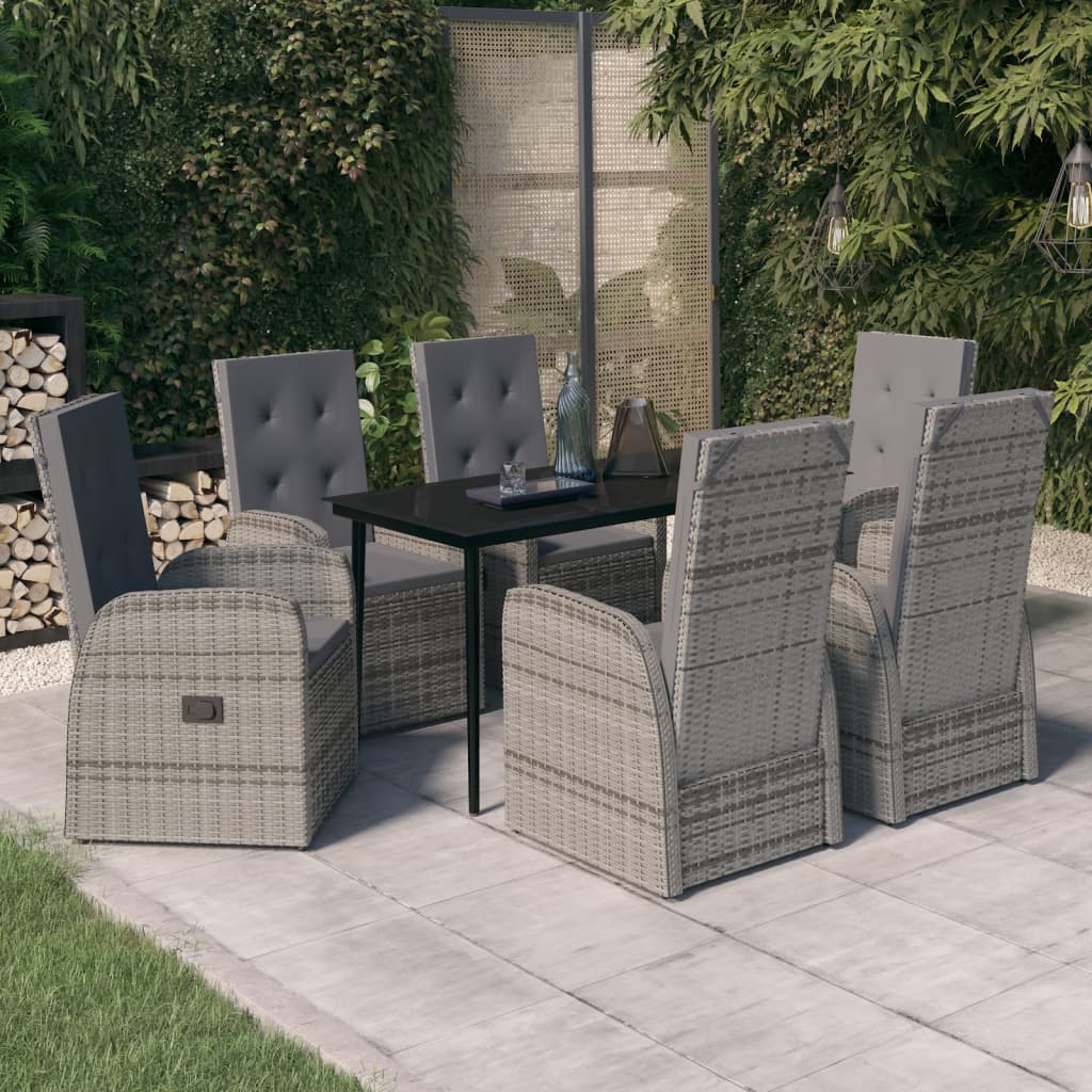 Set da Pranzo da Giardino 7 pz con Cuscini Grigio | homemem39