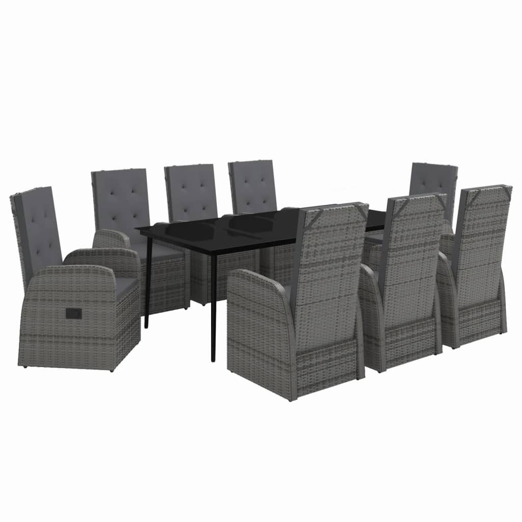 Set da Pranzo da Giardino 9 pz con Cuscini Grigio - homemem39