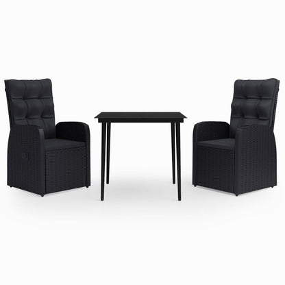 Set da Pranzo da Giardino 3 pz con Cuscini Nero - homemem39