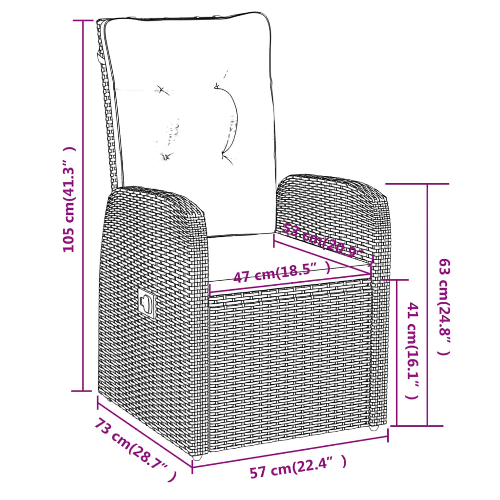 Set da Pranzo da Giardino 3 pz con Cuscini Nero - homemem39