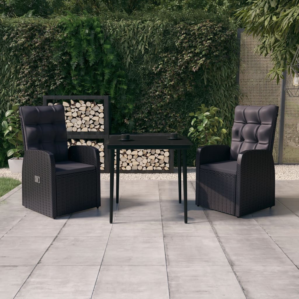 Set da Pranzo da Giardino 3 pz con Cuscini Nero | homemem39