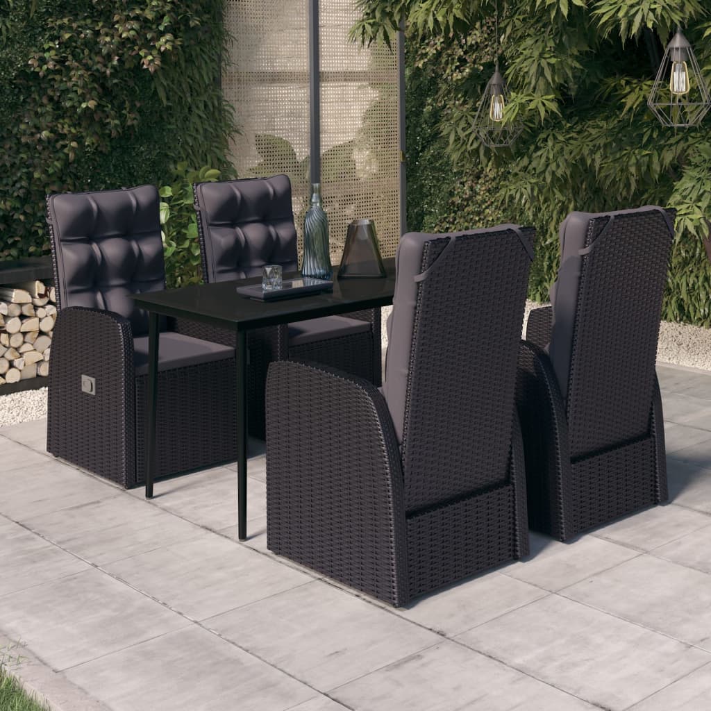 Set da Pranzo da Giardino 5 pz con Cuscini Nero | homemem39