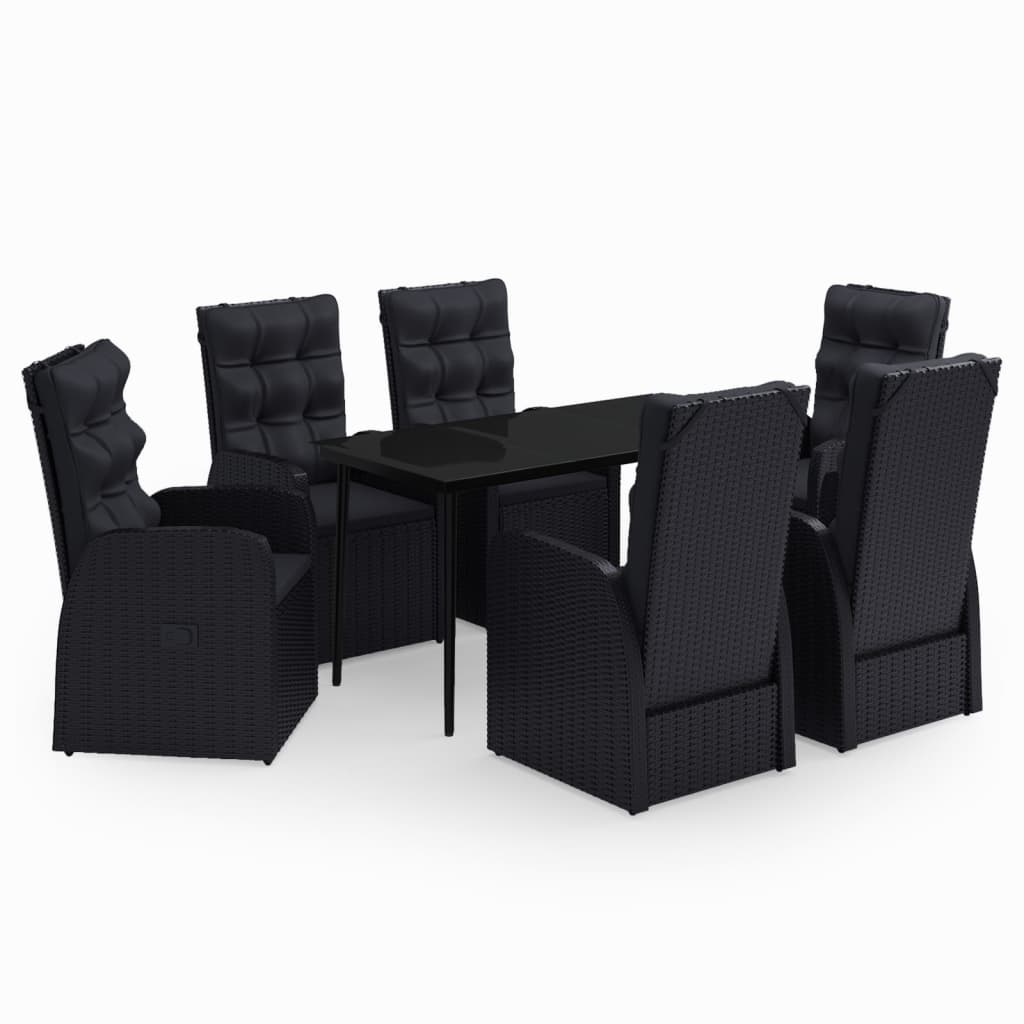 Set da Pranzo da Giardino 7 pz con Cuscini Nero | homemem39