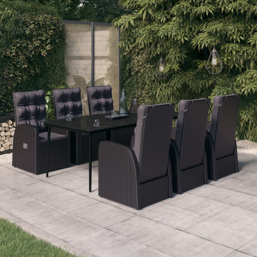Set da Pranzo da Giardino 7 pz con Cuscini Nero - homemem39