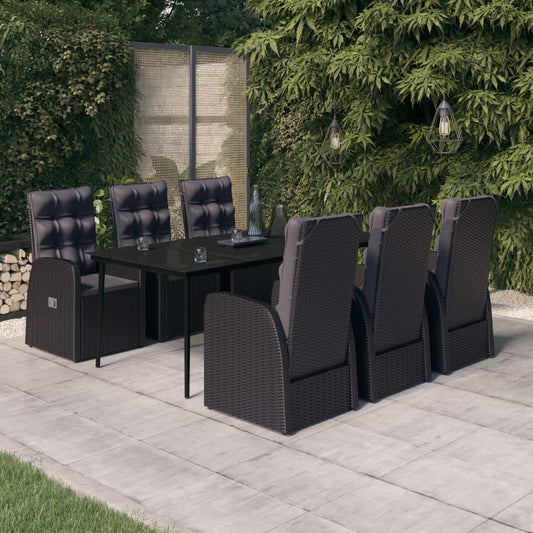 Set da Pranzo da Giardino 7 pz con Cuscini Nero - homemem39