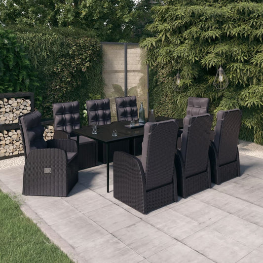 Set da Pranzo da Giardino 9 pz con Cuscini Nero - homemem39