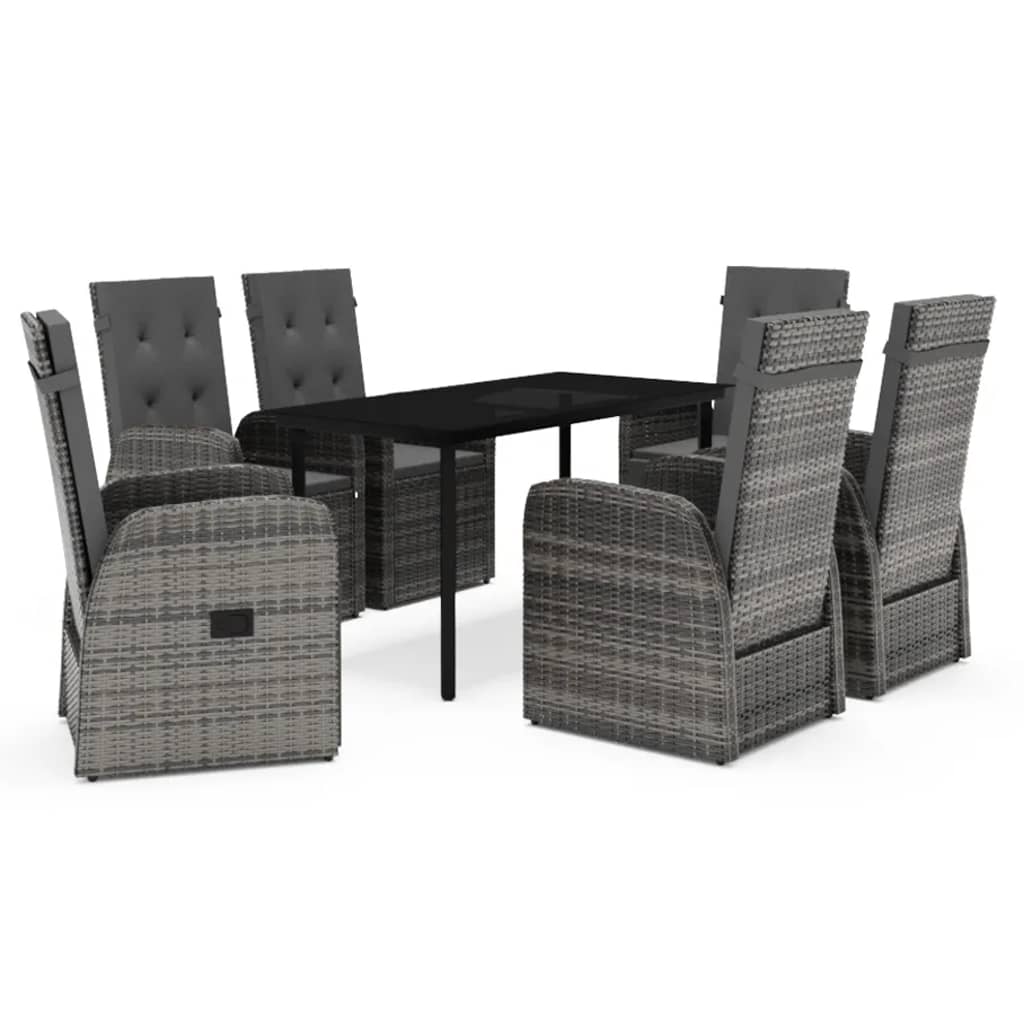Set da Pranzo da Giardino 7 pz con Cuscini Grigio | homemem39
