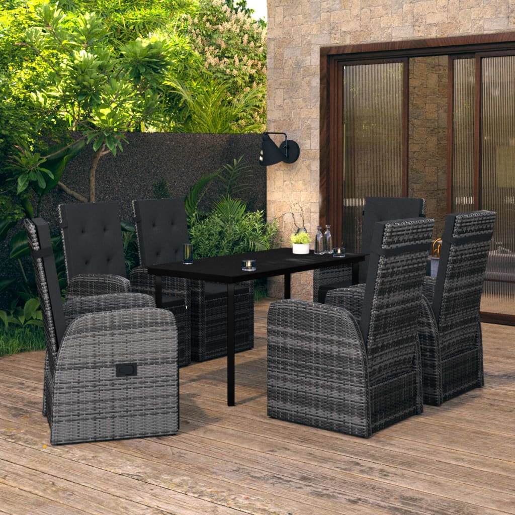 Set da Pranzo da Giardino 7 pz con Cuscini Grigio | homemem39
