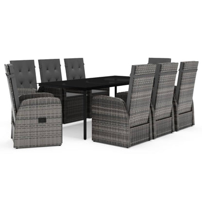 Set da Pranzo da Giardino 9 pz con Cuscini Grigio | homemem39