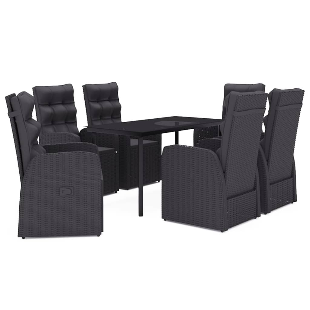 Set da Pranzo da Giardino 7 pz con Cuscini Nero | homemem39