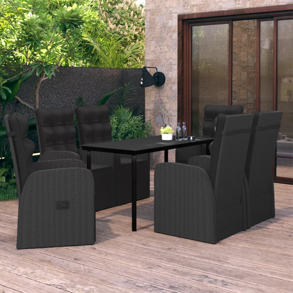 Set da Pranzo da Giardino 7 pz con Cuscini Nero - homemem39