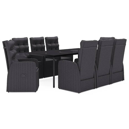 Set da Pranzo da Giardino 9 pz con Cuscini Nero | homemem39