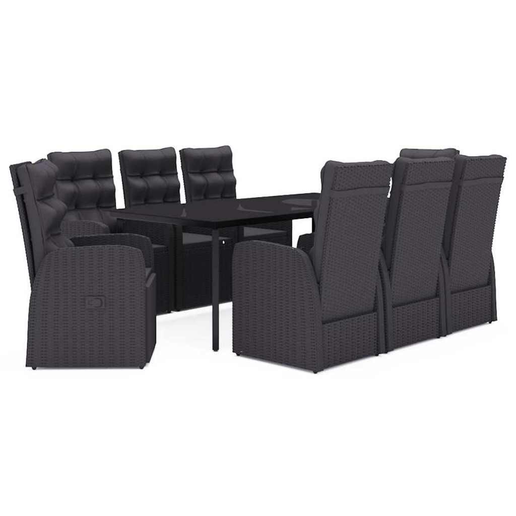 Set da Pranzo da Giardino 9 pz con Cuscini Nero