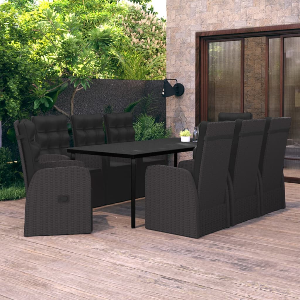 Set da Pranzo da Giardino 9 pz con Cuscini Nero | homemem39