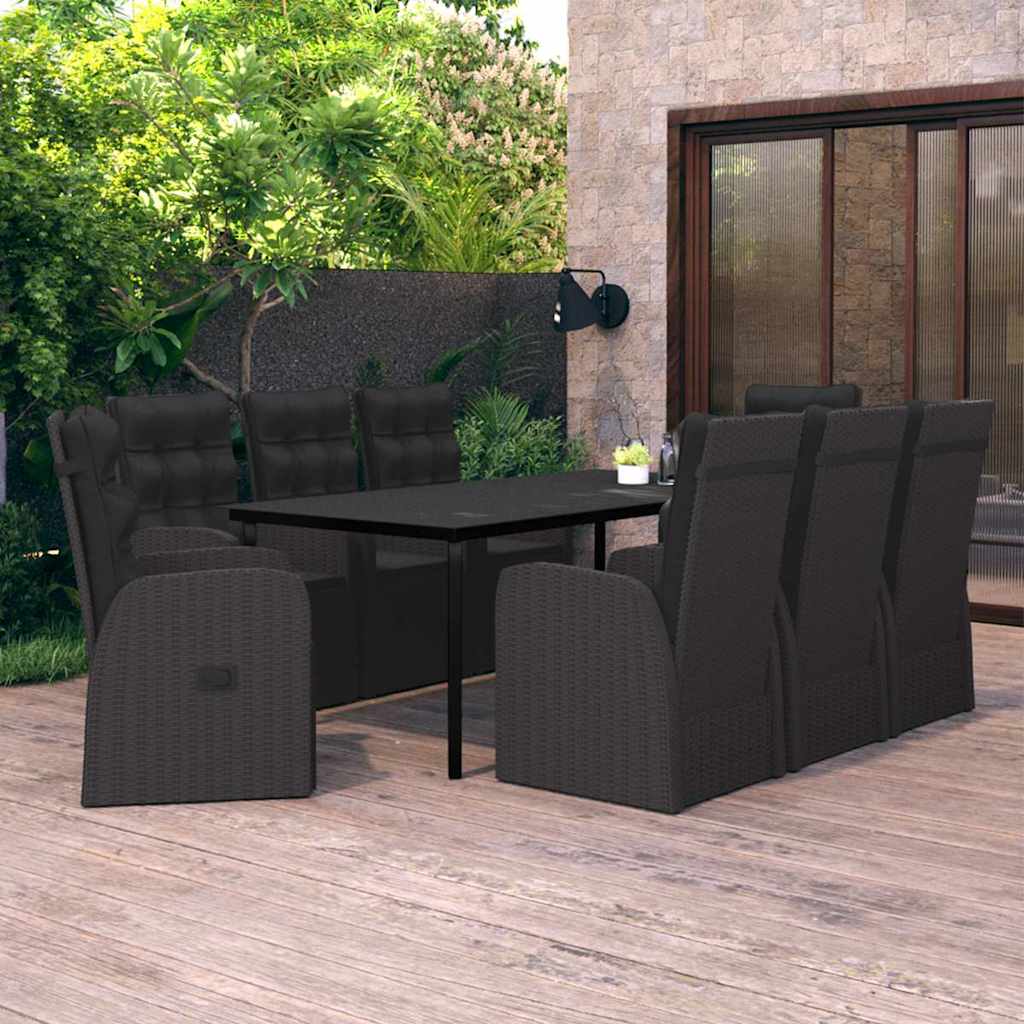 Set da Pranzo da Giardino 9 pz con Cuscini Nero
