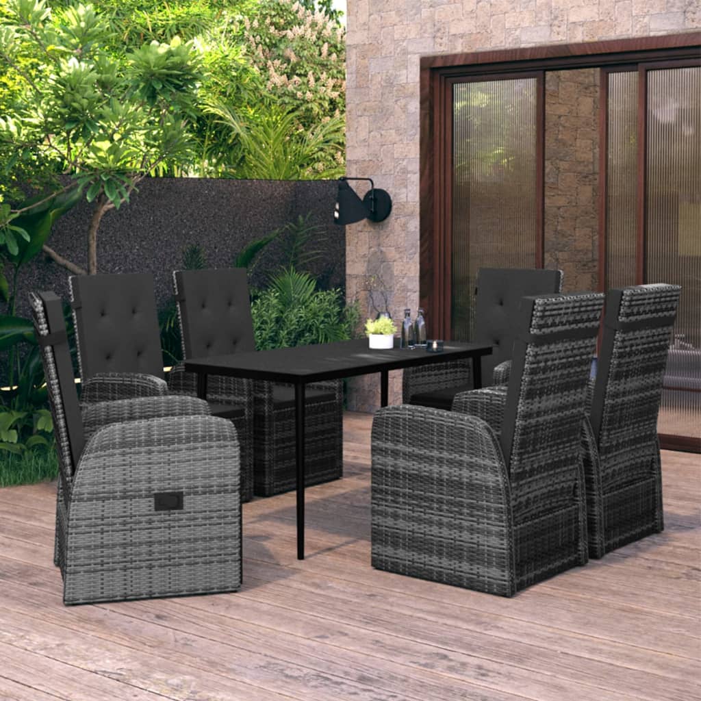 Set da Pranzo da Giardino 7 pz con Cuscini Grigio | homemem39
