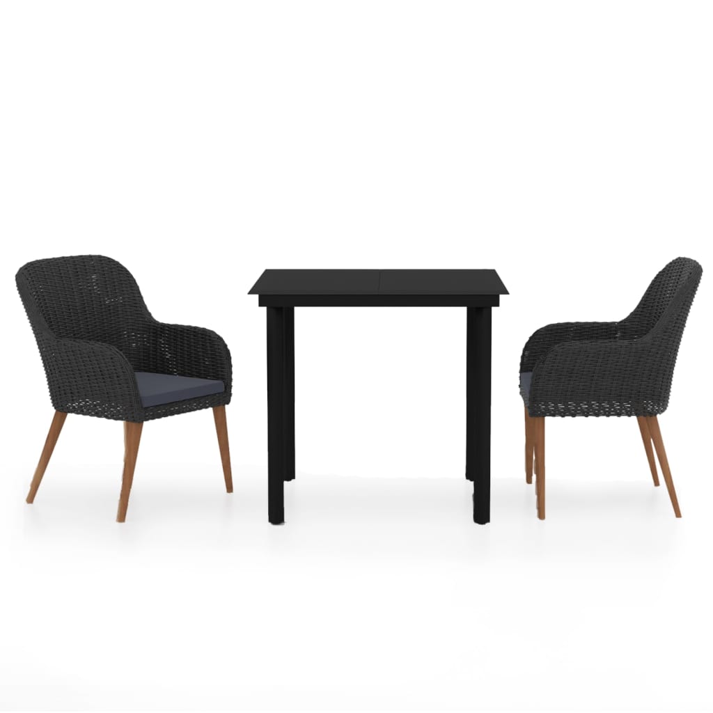Set da Pranzo da Giardino 3 pz con Cuscini Nero | homemem39