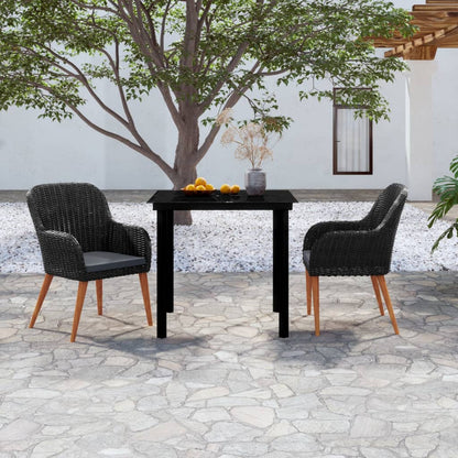 Set da Pranzo da Giardino 3 pz con Cuscini Nero | homemem39