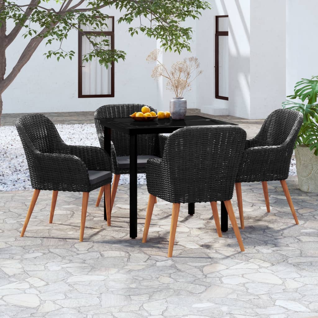 Set da Pranzo da Giardino 5 pz con Cuscini Nero - homemem39