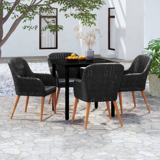 Set da Pranzo da Giardino 5 pz con Cuscini Nero - homemem39