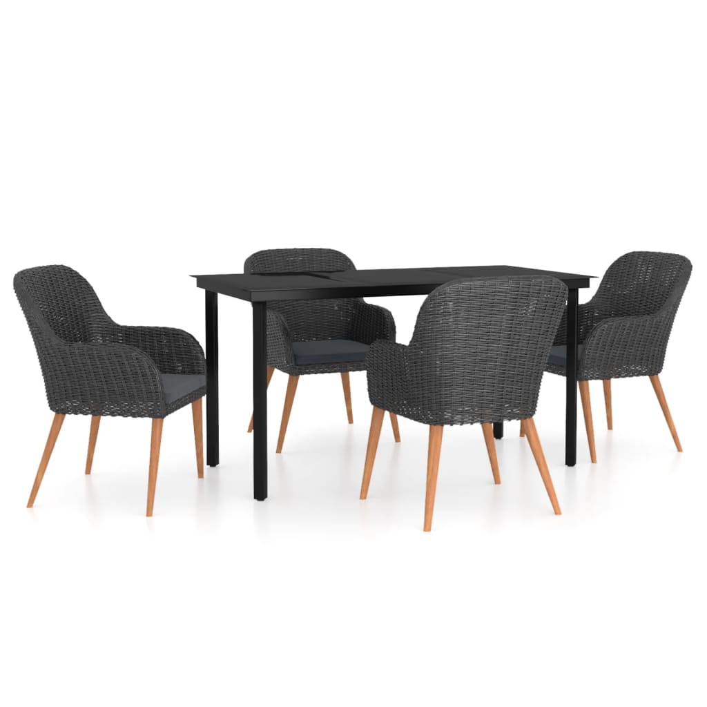 Set da Pranzo da Giardino 5 pz con Cuscini Nero | homemem39