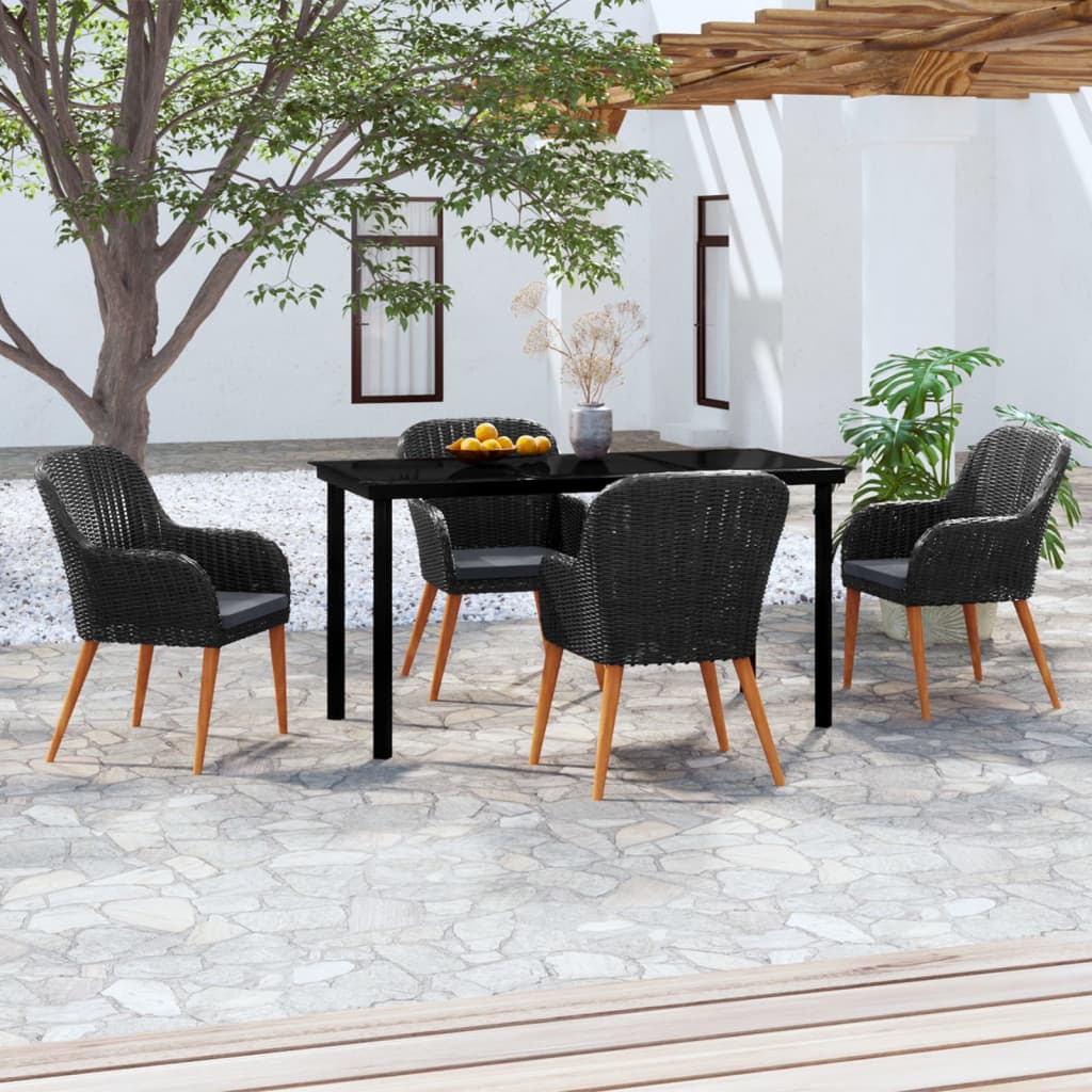 Set da Pranzo da Giardino 5 pz con Cuscini Nero | homemem39