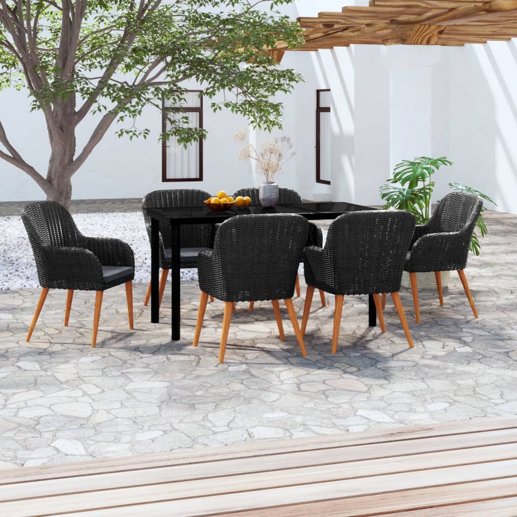 Set da Pranzo da Giardino 7 pz con Cuscini Nero | homemem39