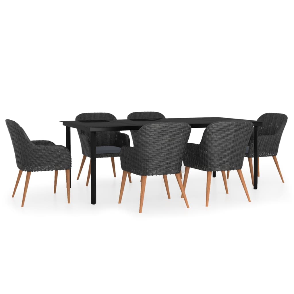 Set da Pranzo da Giardino 7 pz con Cuscini Nero | homemem39