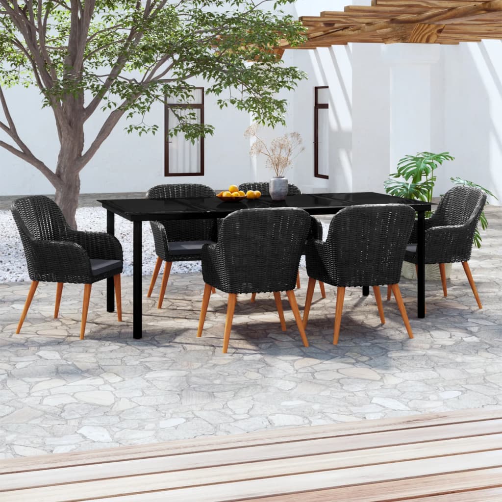 Set da Pranzo da Giardino 7 pz con Cuscini Nero | homemem39