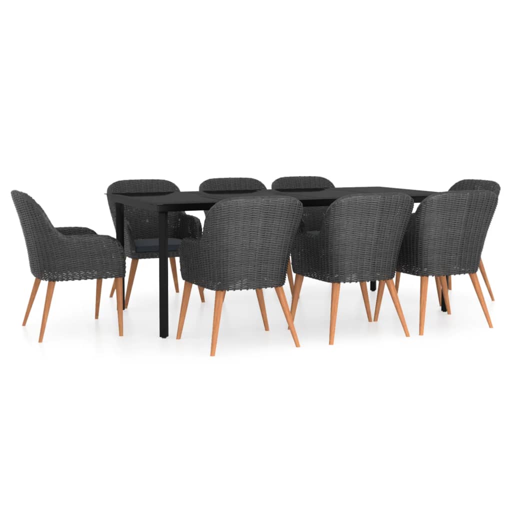 Set da Pranzo da Giardino 9 pz con Cuscini Nero | homemem39