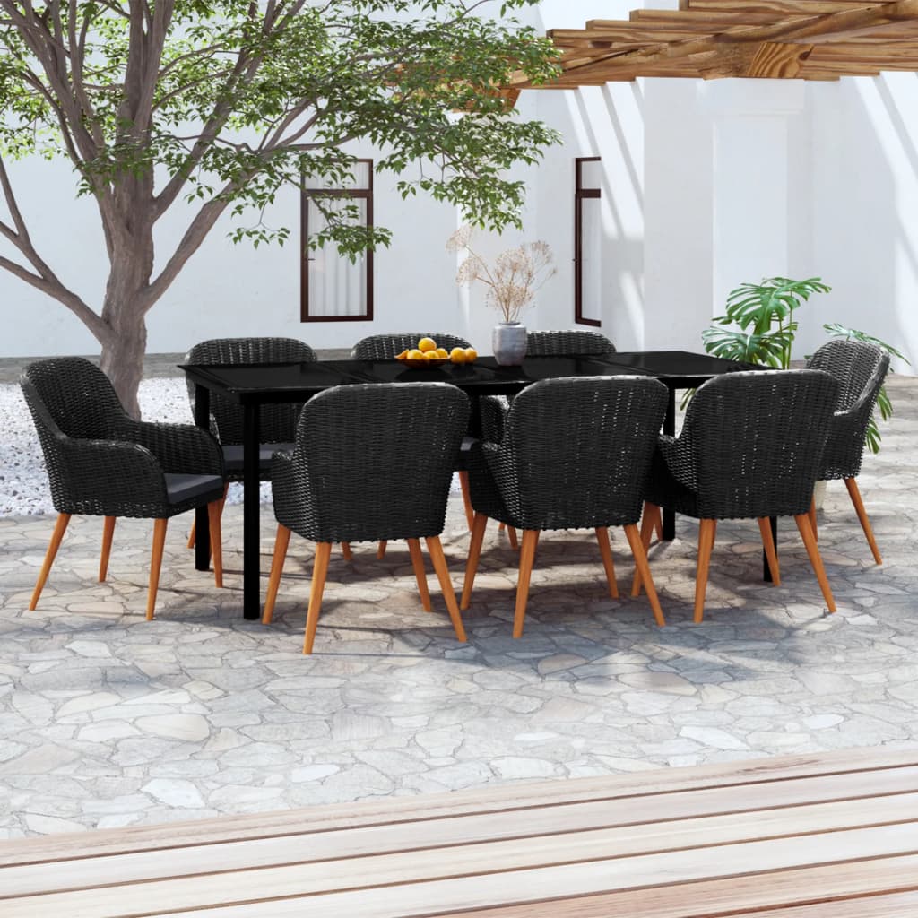 Set da Pranzo da Giardino 9 pz con Cuscini Nero | homemem39