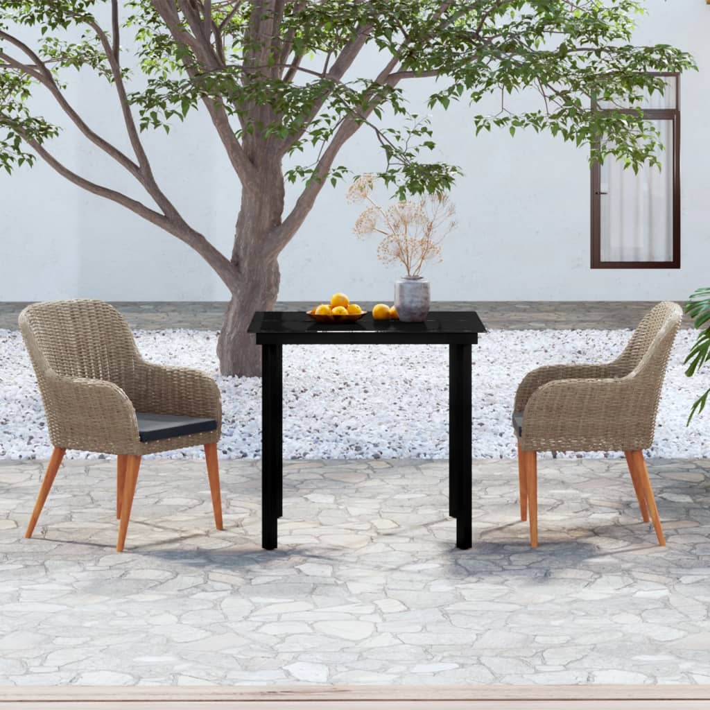 Set da Pranzo da Giardino 3 pz con Cuscini Marrone | homemem39