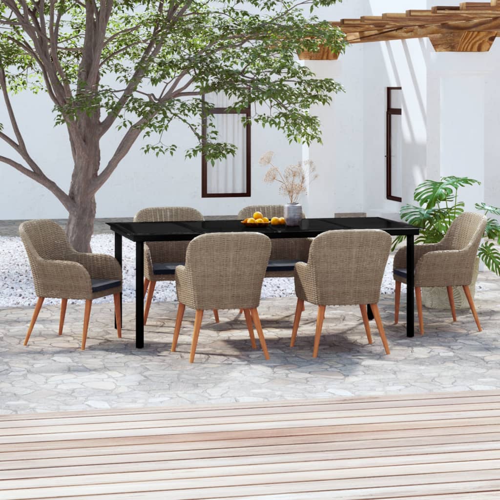 Set da Pranzo da Giardino 7 pz con Cuscini Marrone | homemem39