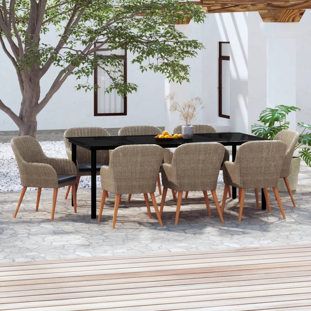 Set da Pranzo da Giardino 9 pz con Cuscini Marrone | homemem39