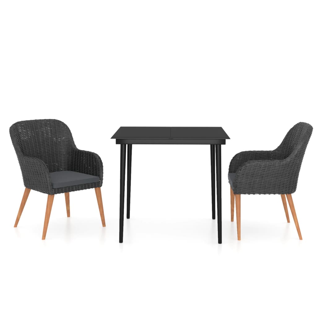 Set da Pranzo da Giardino 3 pz con Cuscini Nero | homemem39