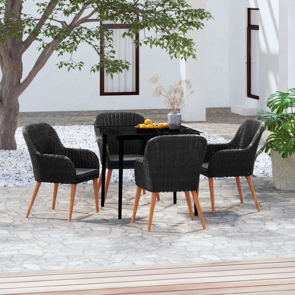 Set da Pranzo da Giardino 5 pz con Cuscini Nero - homemem39