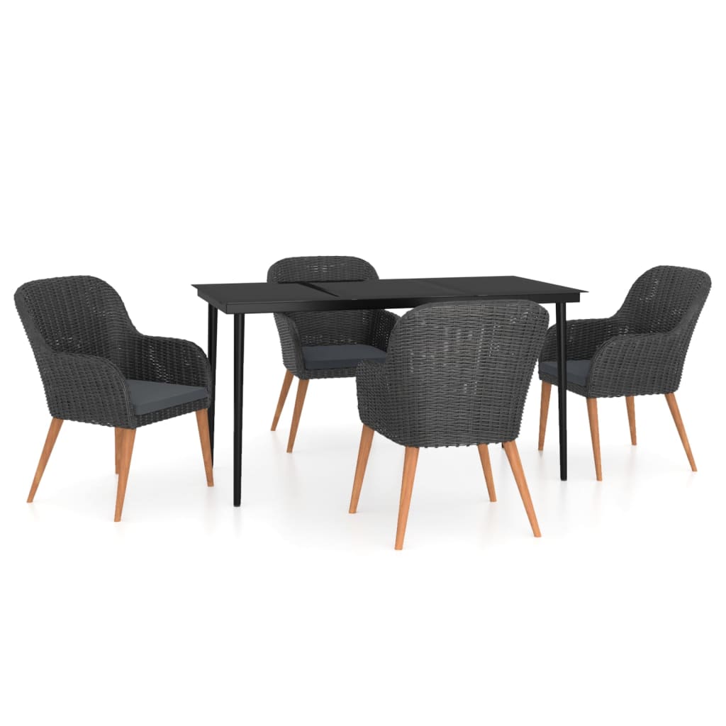 Set da Pranzo da Giardino 5 pz con Cuscini Nero | homemem39