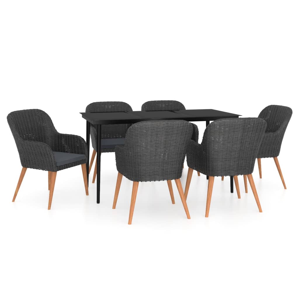 Set da Pranzo da Giardino 7 pz con Cuscini Nero | homemem39