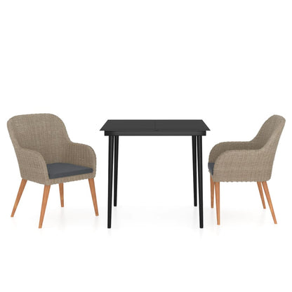 Set da Pranzo da Giardino 3 pz con Cuscini Marrone | homemem39